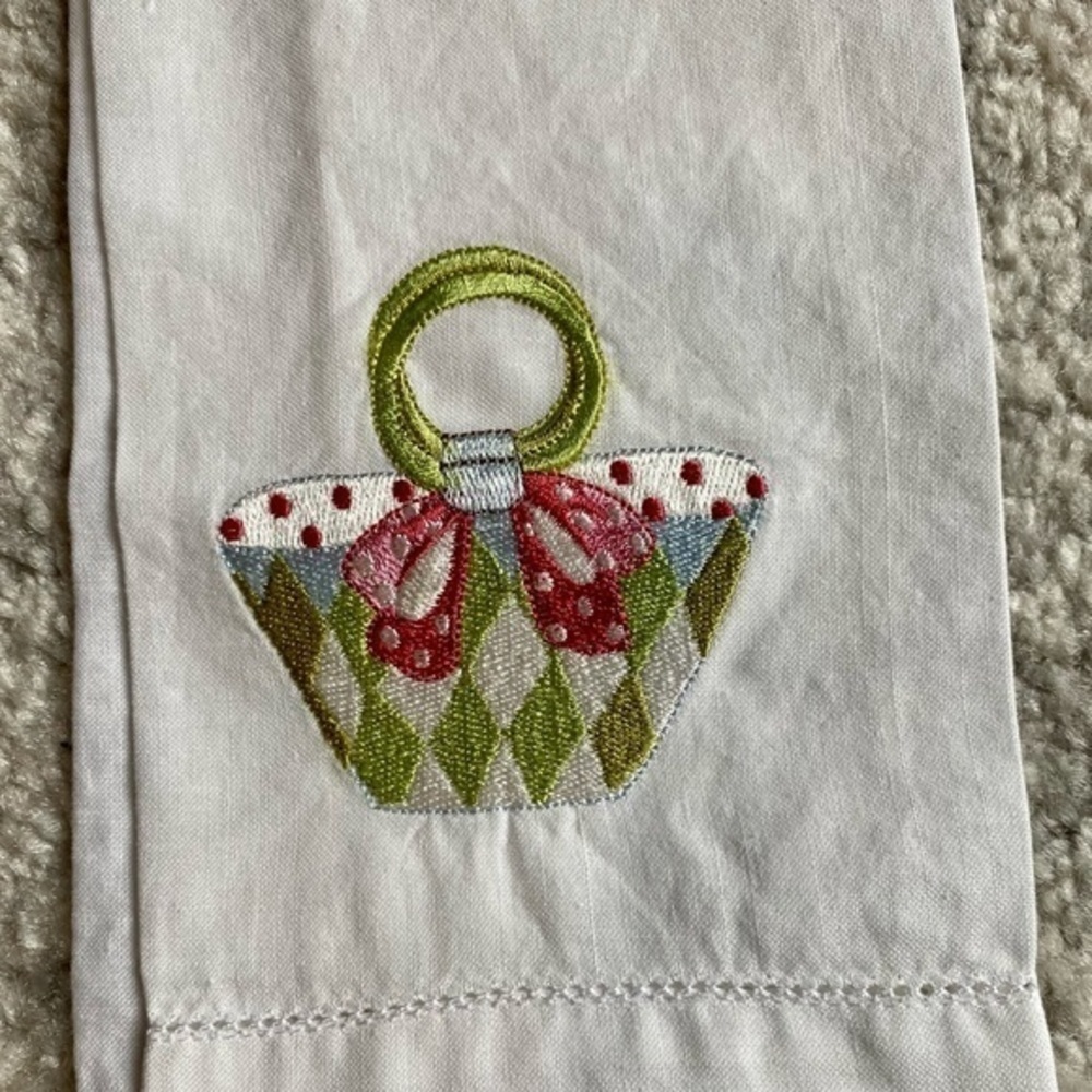 Sandy Clough Embroidered Purse Hand Towel White Easter Spring - Picture 4 of 8